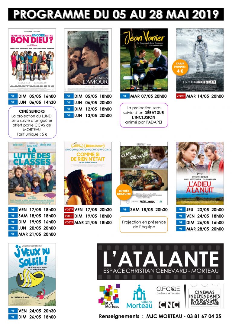 Programme Tele Apres Midi De 14h A 18h Programme de l’atalante – mai 2019 | MJC MORTEAU